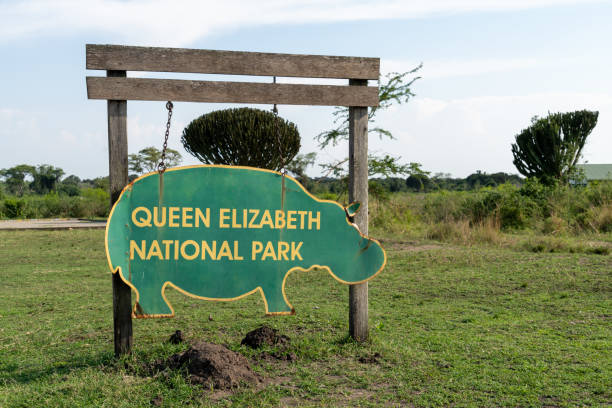 Uganda, Africa - March 22, 2023: Entrance to Queen Elizabeth National Park